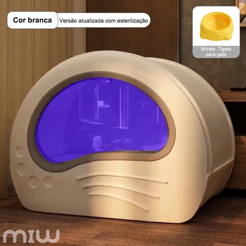 MIW Caixa de Areia Fechada Para Gatos Banheiro Higiênico Luxo Porta Transparente + Pá +  Comedouros