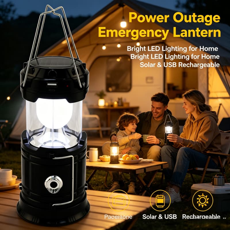 Lanterna De Acampamento Com Carregamento Solar USB Portátil À Prova D'água Suspensa LED Luz Para Barraca Lâmpada De Emer