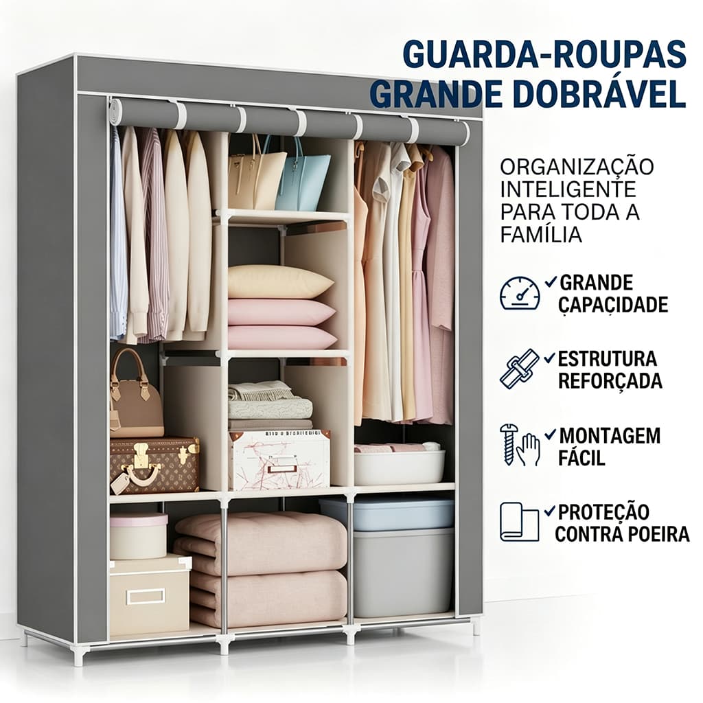 Guarda-Roupa Dobrável Portátil Grande Organizador De Roupas Multiuso