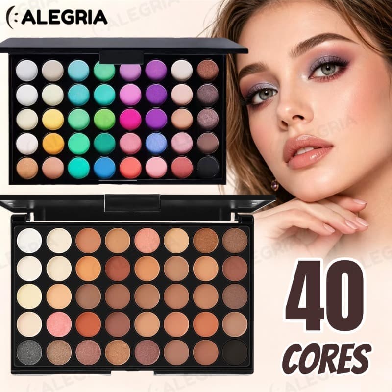Paleta de Sombras com 40 Cores - Acabamento Matte e Shimmer, Alta Pigmentação, Efeito Esfumado e Longa Duração.-ALE