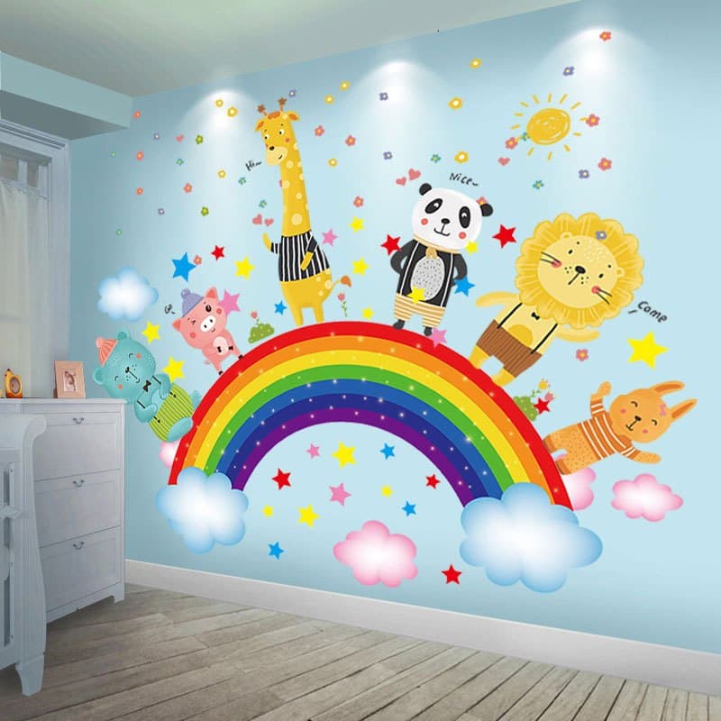 HJ293 adesivos de parede de animais de desenho animado, decoração de quarto infantil, fundo de quarto, adesivos de pared