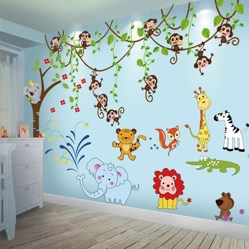 HJ293 adesivos de parede de animais de desenho animado, decoração de quarto infantil, fundo de quarto, adesivos de pared