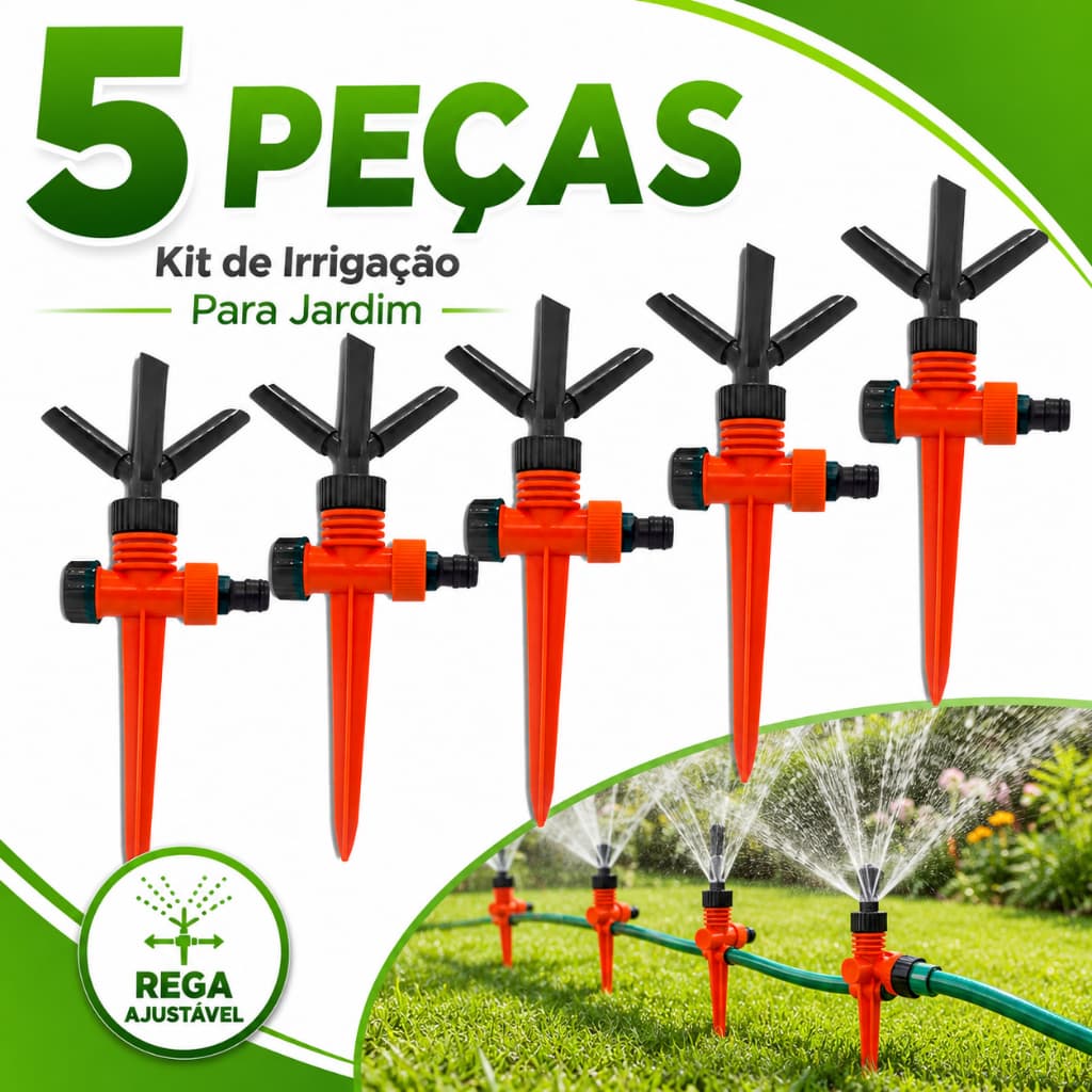 Kit 5 Irrigador de Jardim Giratório Force Line com 3 Jatos – Ideal para Regar Gramados, Hortas e Jardins com Facilidade