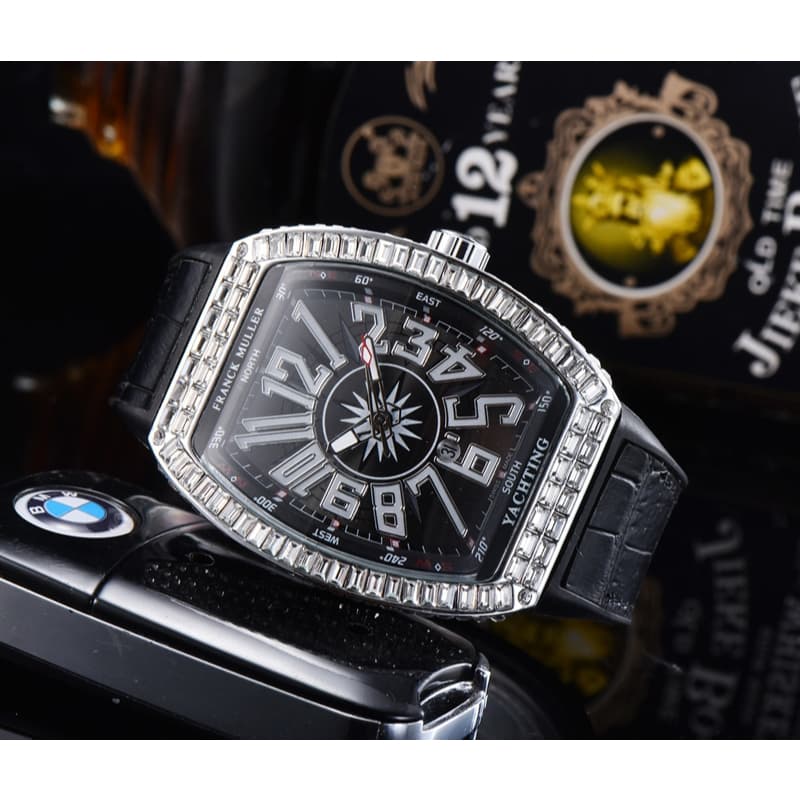 Relógio masculino de três mãos relógio de quartzo FRANCK MULLER relógio moda diamante-cravejado marca superior relógio d
