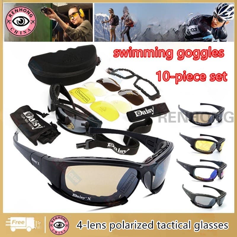 Óculos Táticos Polarizados De 4 Lentes Adequados Para Esportes Ao Ar Livre , Tiro , Caminhada , Natação Estilo Masculino