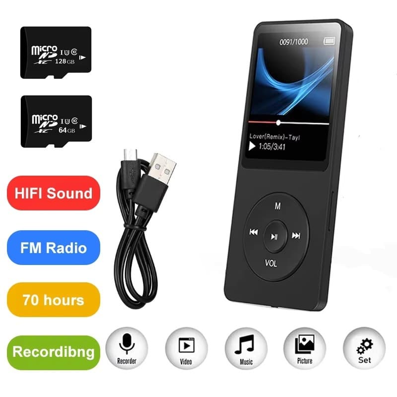 Leitor De MP3 Portátil 1.8 Polegada Walkmen Tipo-C Bluetooth 5.4 Compatível E-Books Gravação Esportes MP4 Rádio FM Músic