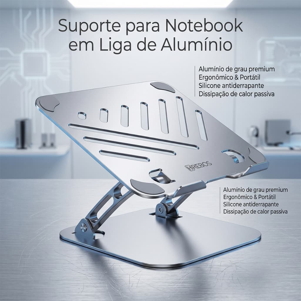 HREBOS x HEYOO Suporte para Notebook em liga de alumínio, dissipação de calor oca, elevador ajustável antiderrapante