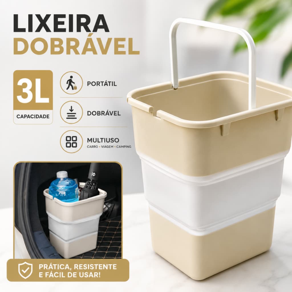 Lixeira Dobrável Portátil para Carro Camping Viagem Organizador Automotivo Multiuso