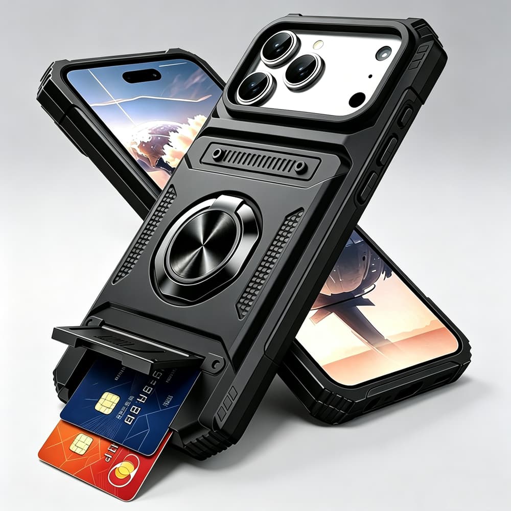 Caso rígido resistente a choques com suporte e slot Para iPhone 17 Pro Max 16 Pro Max 15 Pro Max