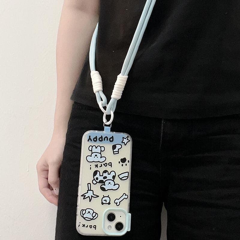 Cordão simples para celular Macaron com alça transversal feminina 60 cm