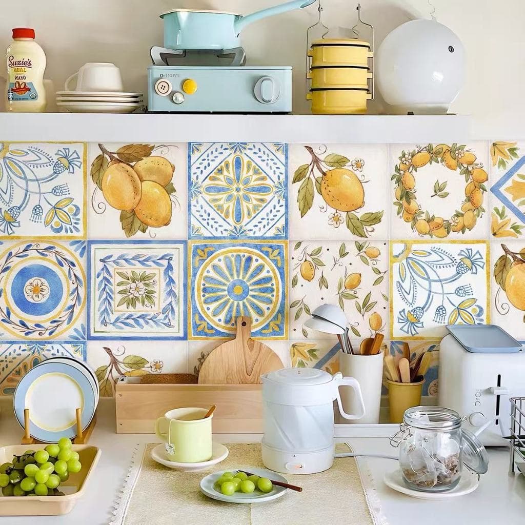 Adesivos de imitação de azulejo estilo retrô, adesivos de armário à prova d'água à prova de óleo para cozinha, decoração