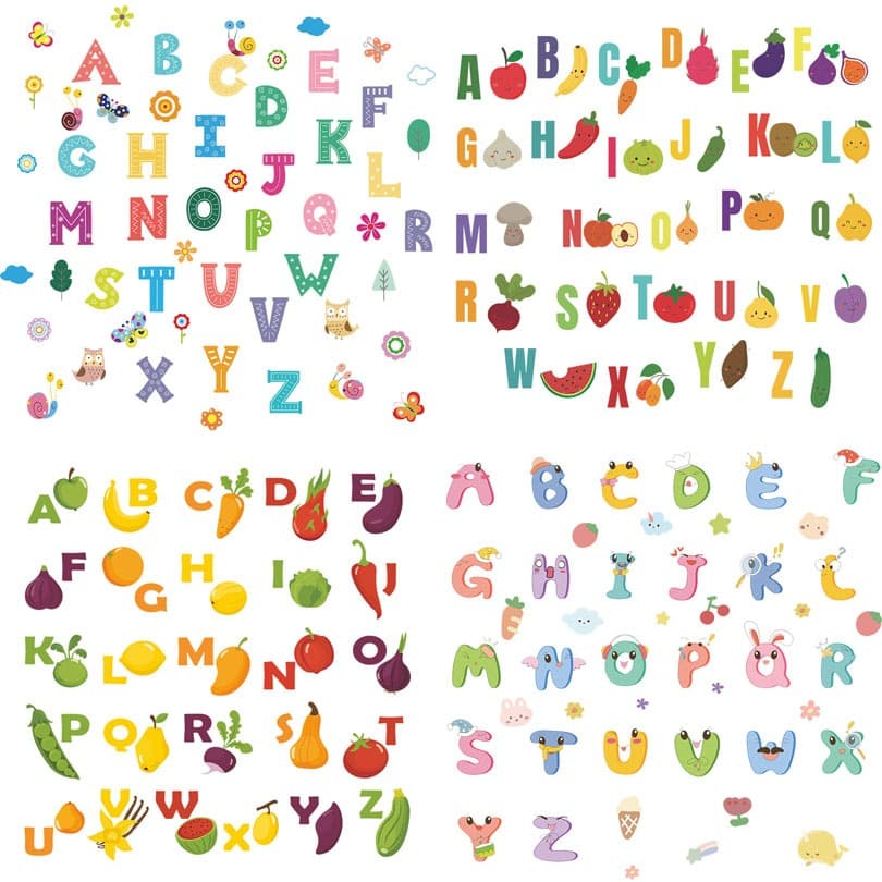 HJ273 Desenhos animados 26 cores letras em inglês Capital DIY medição de altura adesivos de parede adesivos de altura do