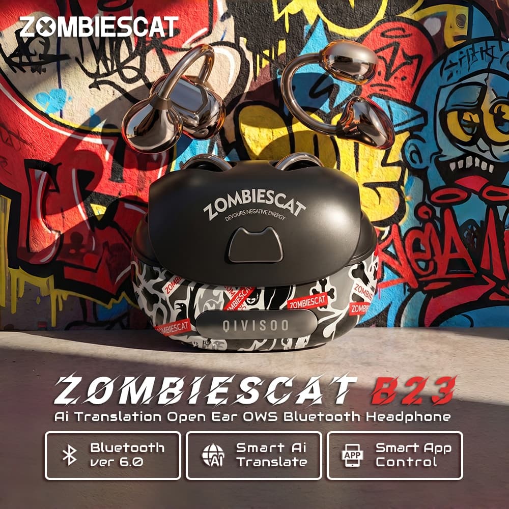 Fones de ouvido ZOMBIESCAT B23, reprodução prolongada, fones de ouvido sem fio, som ambiente transparente, fones de