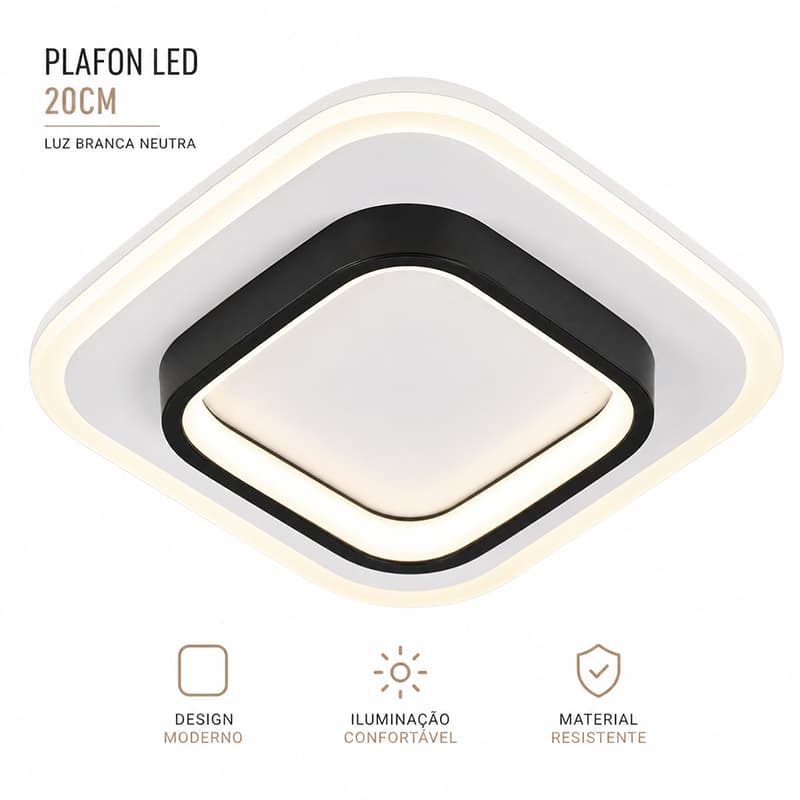 Plafon LED Quadrado , Estilo Moderno, Adequado Para Salas , Quartos E Cozinhas Três cores, 110-220 V