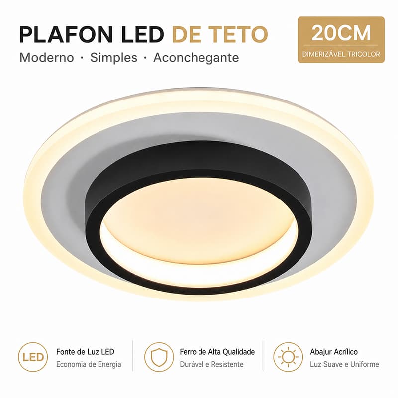 Plafon LED Redondo , Estilo Moderno , Adequado Para Salas De Estar , Quartos E Cozinhas  Três Cores 110 – 220 V