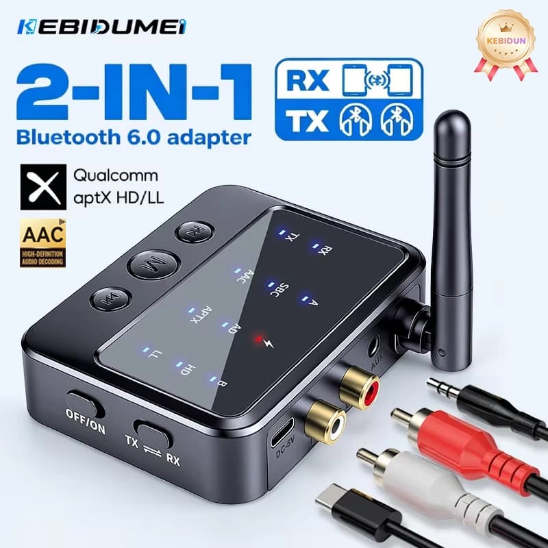 Novo 2 Em 1 aptX HD Bluetooth 6.0 Receptor De Áudio Transmissor 3.5MM AUX RCA-Adaptador AD/LL AAC Multiponto Alta Fideli
