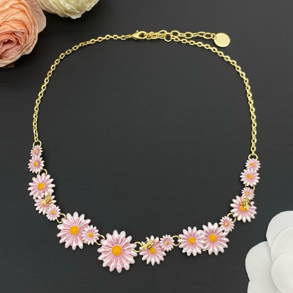 Moda Feminina Meninas Rosa Flor Crisântemo Brincos Gargantilha Colar Conjunto Jóias