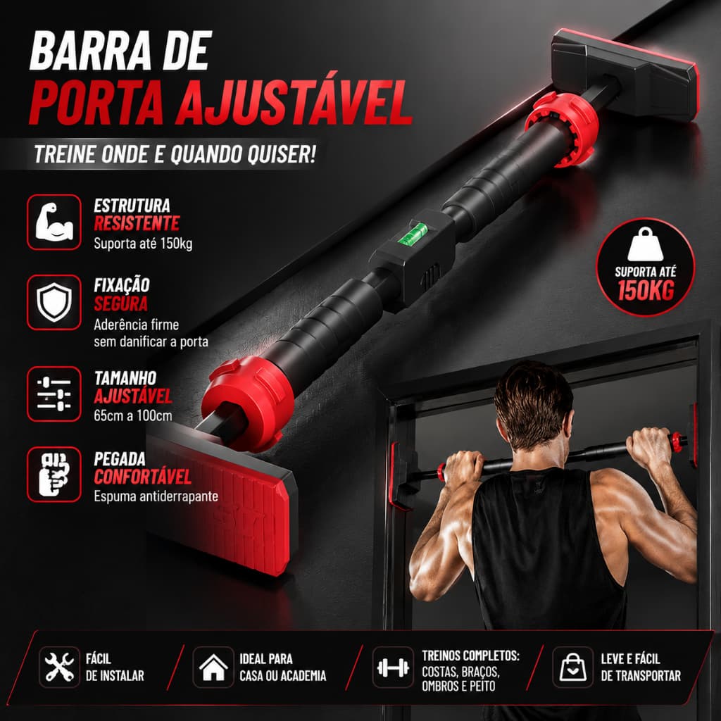 Barra Fixa Flexão Porta Apoio Ajustável Fixa 65 a 100 Cm