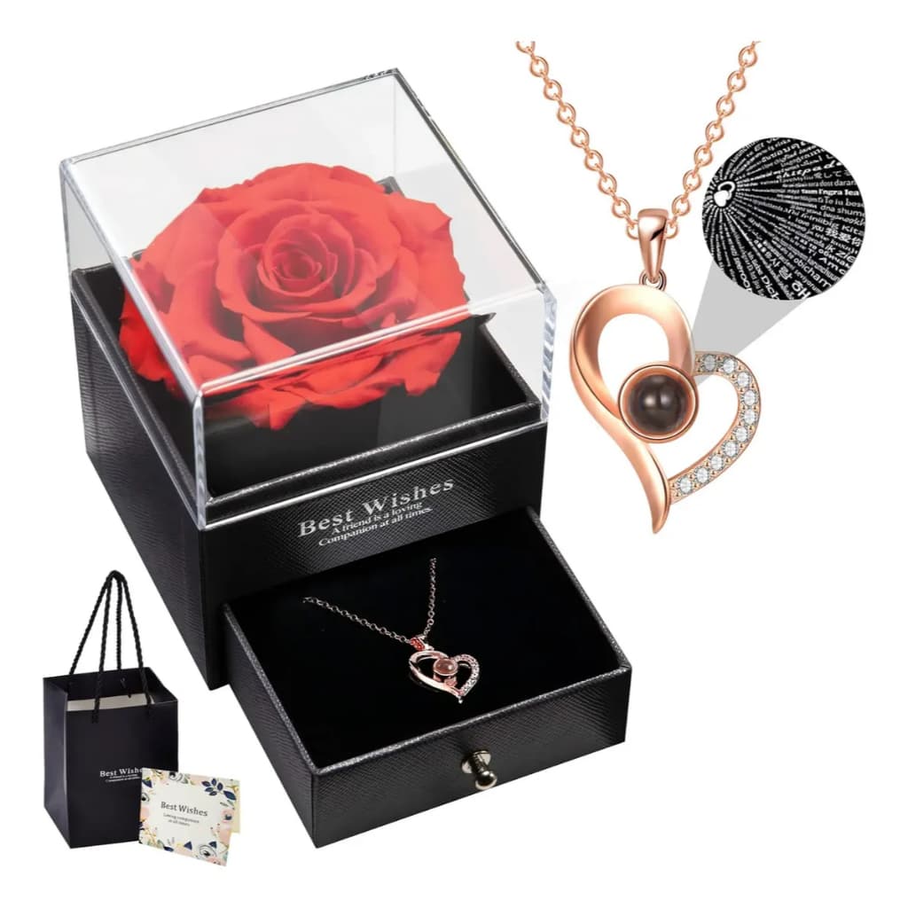 Rosa Eterna Preservada Caixa Presente E Colar Feminino Presente P/ Namorada Esposa Amiga Presente Para Dia Das Mães