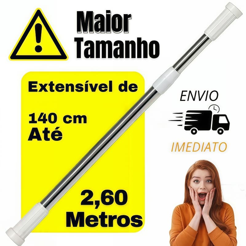 Varão Extensivel Grande Maior Medida Em Inox Resistente Porta Cortina De Box E Banheiro Multiuso-SSG1