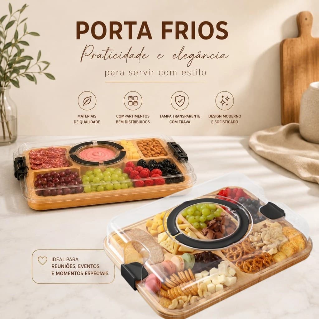 Petisqueira Bambu C/Tampa Porta Frios mesa posta acrílico aperitivos queijos bandeja café cama manhã dia dos namorados