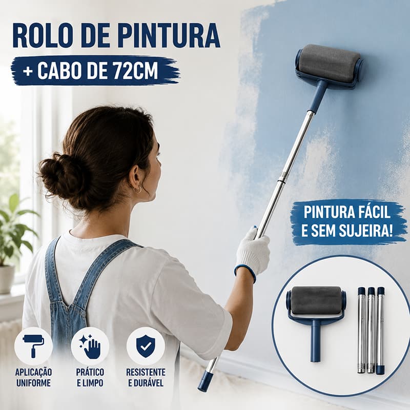 Kit de Pincel Rolo de Pintura Easy Glide de 6 Polegadas para Pintura de Paredes + 72 cm cabo