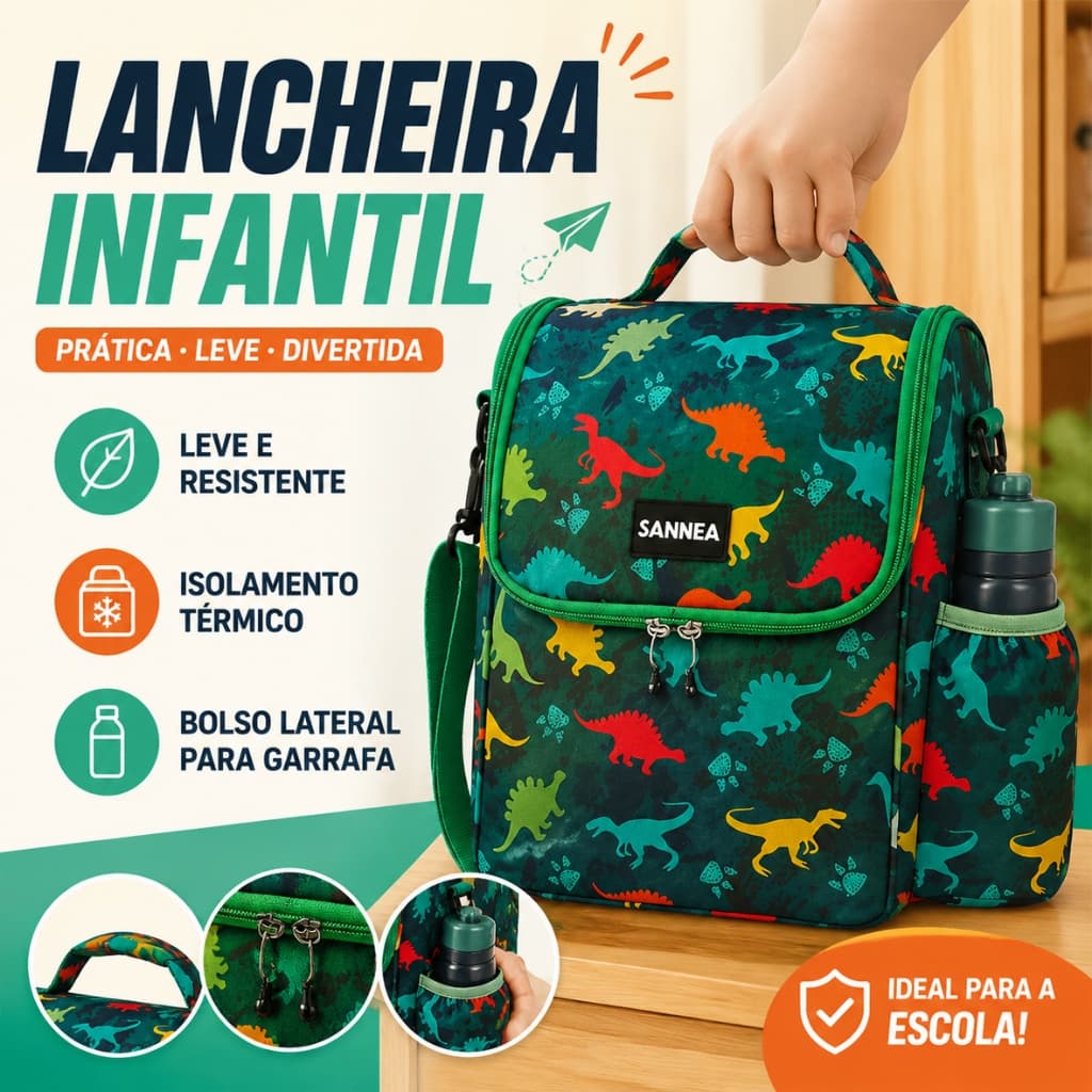 Lancheira Térmica Bolsa Infantil Grande Escola Passeio Alça Menino Menina