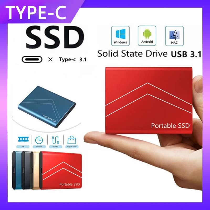 SSD portátil 1 TB/4 TB/16 TB de alta velocidade USB 3.1 tipo C disco rígido externo