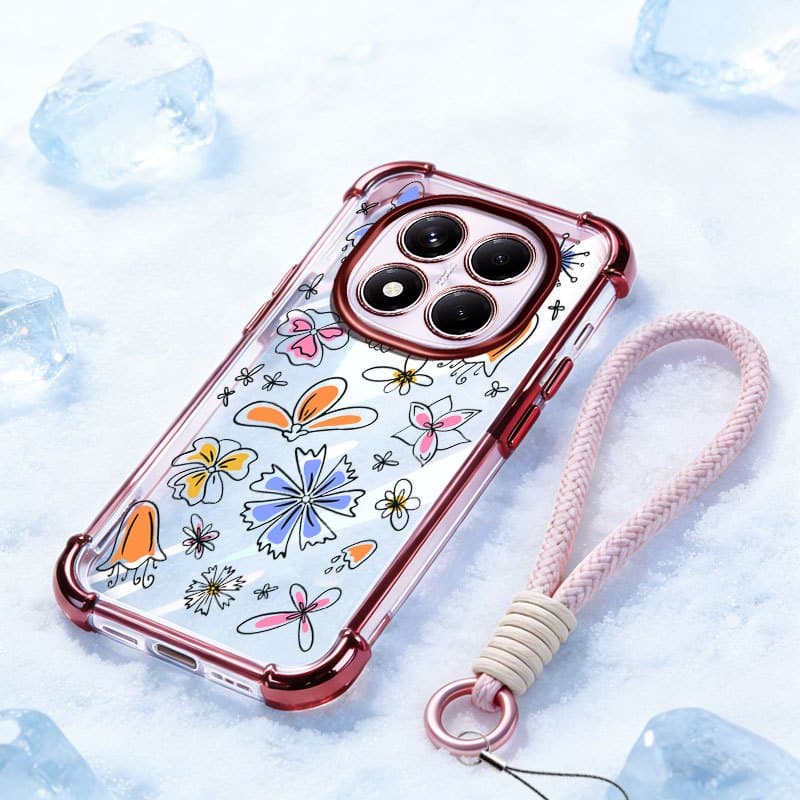 YBD Capa Transparente Para Redmi Note 15 Pro Plus Xiaomi POCO M8 + Airbag À Prova De Choque Moderno Mínimo Macio Rosa Fl