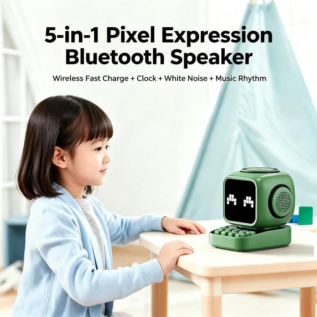 Alto-falante Bluetooth quadrado de Pixel cinco em um com despertador magnético sem fio de 15 W de carregamento rápido