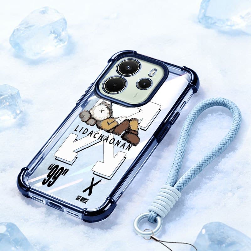 YBD Capa Transparente Para Redmi Note 14 4G 5G Fita Legal Estampa De Urso Preto De Telefone À Prova De Choque