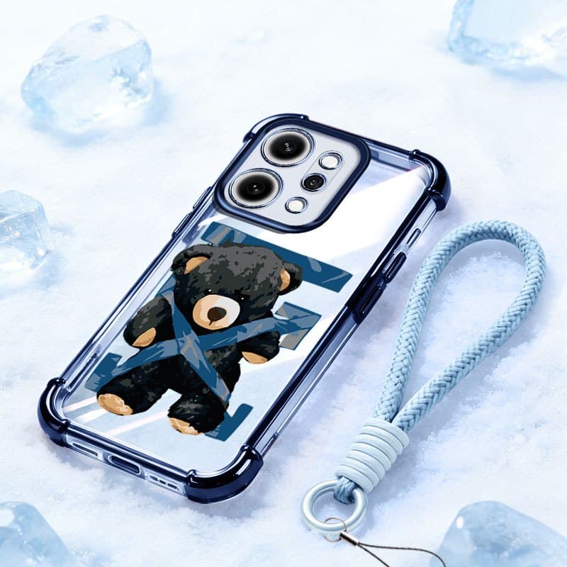 YBD Capa Transparente Para OPPO Reno 15 Pro 15F 14 14F Fita Legal Urso Preto Impressão À Prova De Choque De Telefone