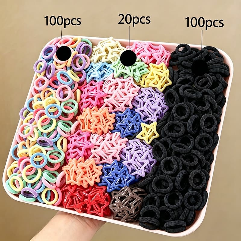 Conjunto de acessórios para cabelo infantil, 220 peças, laço de cabelo elástico alto, grampo de cabelo estrela
