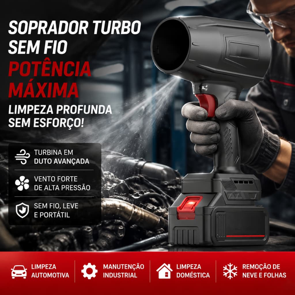 Soprador TURBO Sem Fio ⚡ | Vento Furacão para Limpeza Profissional | Ideal para Carro, PC e Casa!