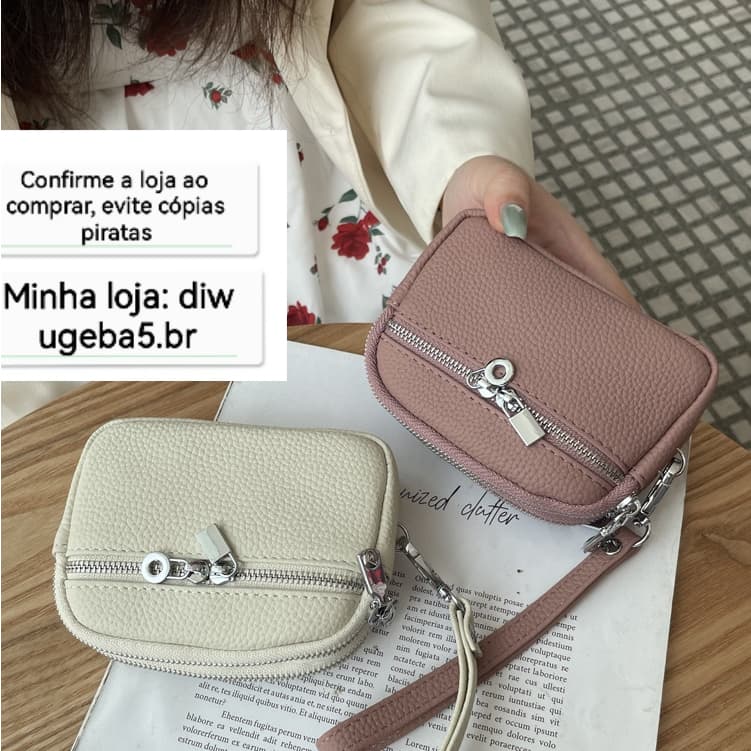 Couro genuíno Mini pequena carteira senhoras bolsa de moedas duplo zíper saco de armazenamento multifuncional saco de mã