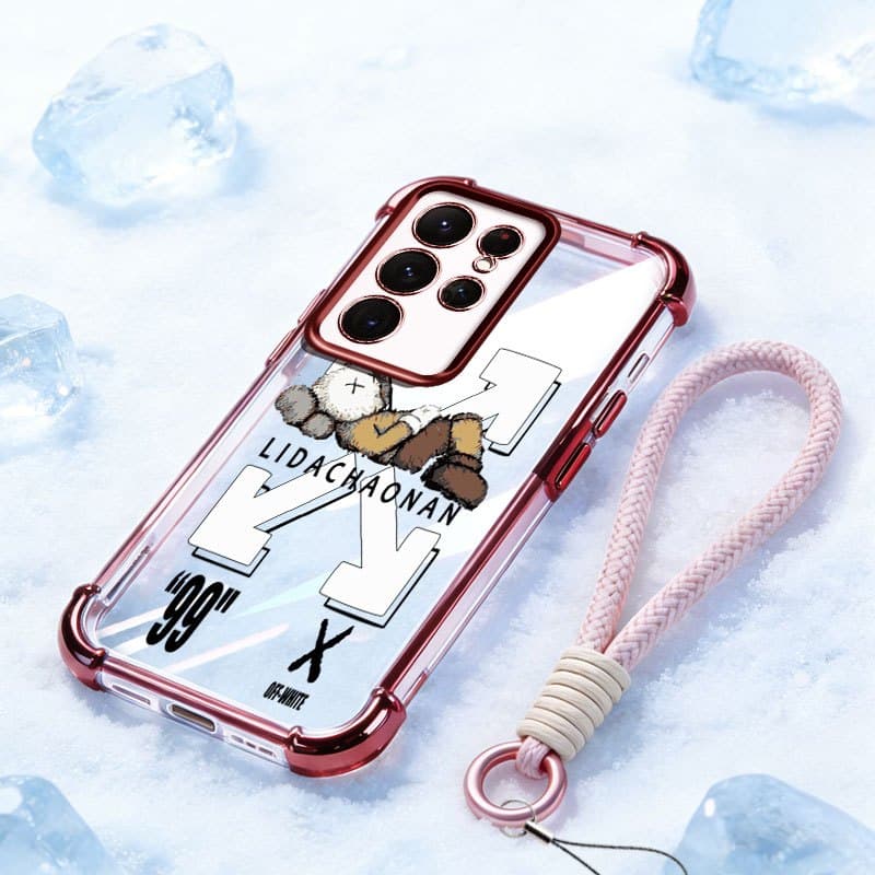 YBD Capa Transparente Para Samsung Galaxy S25 Plus S24 S25 Ultra S24FE S25FE S24 + S25 + Fita Legal Com Estampa De Urso