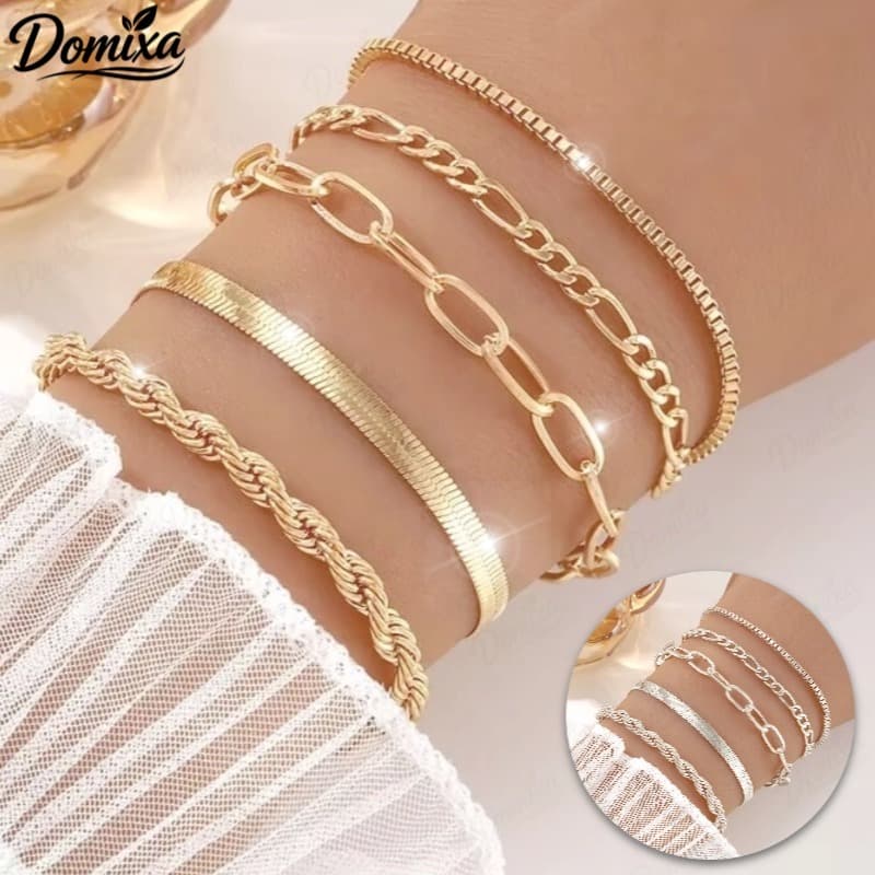 Conjunto De Pulseiras Minimalistas Boêmia 5pcs-Pulseiras Modernas Em Camadas Com Elos Ajustáveis-DO