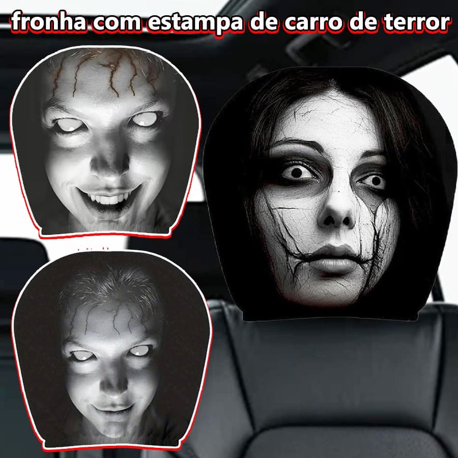2 Peças Rosto Assustador Capa De Encosto De Cabeça Protetor De Assento De Carro Poliéster Macio Decoração Interior Autom