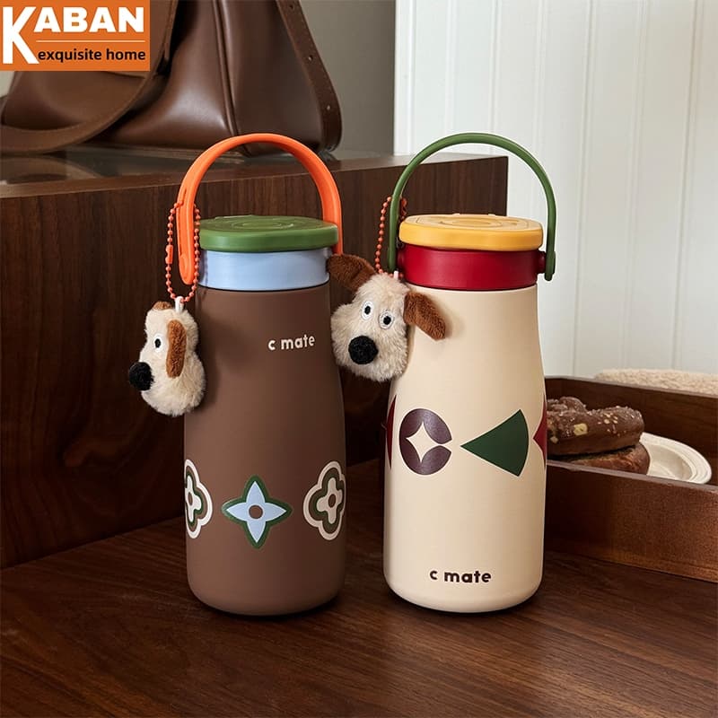 Caneca Térmica Com Forro De Cerâmica , Copo De Palha De Aço Inoxidável 316 Café Bebida Dupla , Garrafa De Água Portátil