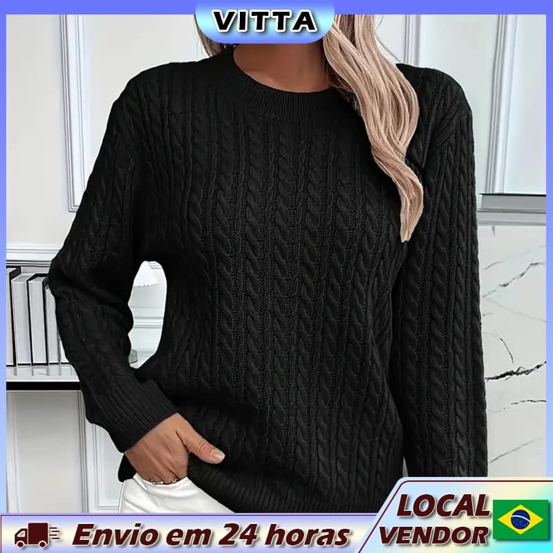 VITTA em torno do pescoço torção engrossado camisola feminina outono inverno novo estilo camisola cor sólida Base superi