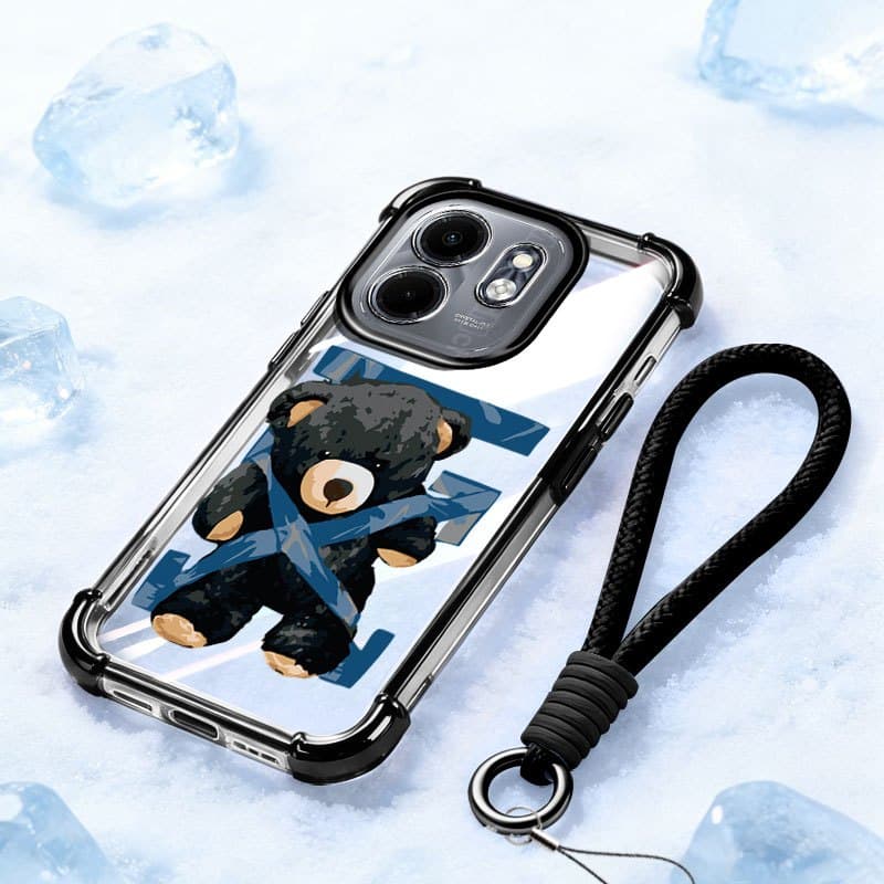 YBD Capa Transparente Para Infinix Smart 9 HD Quente 50i X6531 X6531B X6532 X6532C Fita Legal Urso Preto Impressão À Pro