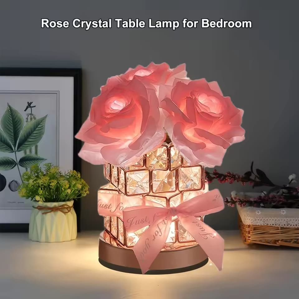 Lâmpada De Mesa De Cristal Rosa Presente De Aniversário Ornamento Dia Dos Namorados Atmosfera Nightlight