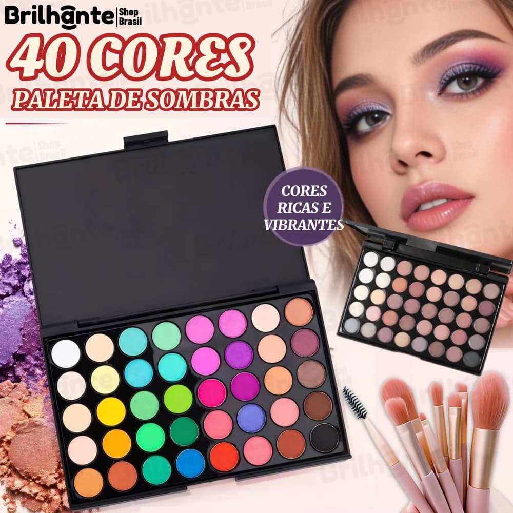 Paleta de Sombras com 40 Cores - Acabamento Matte e Shimmer, Alta Pigmentação, Efeito Esfumado e Longa Duração.
