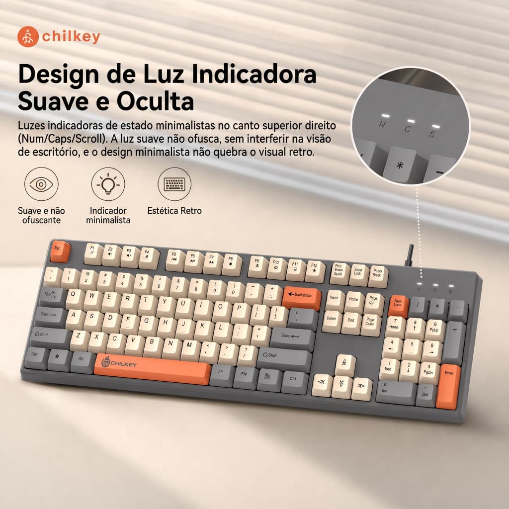 tankix104 Teclas Teclado Com Fio De Tamanho Completo Bloco De Cores Retrô Silencioso Anti-Ghosting Plug and Play USB Par