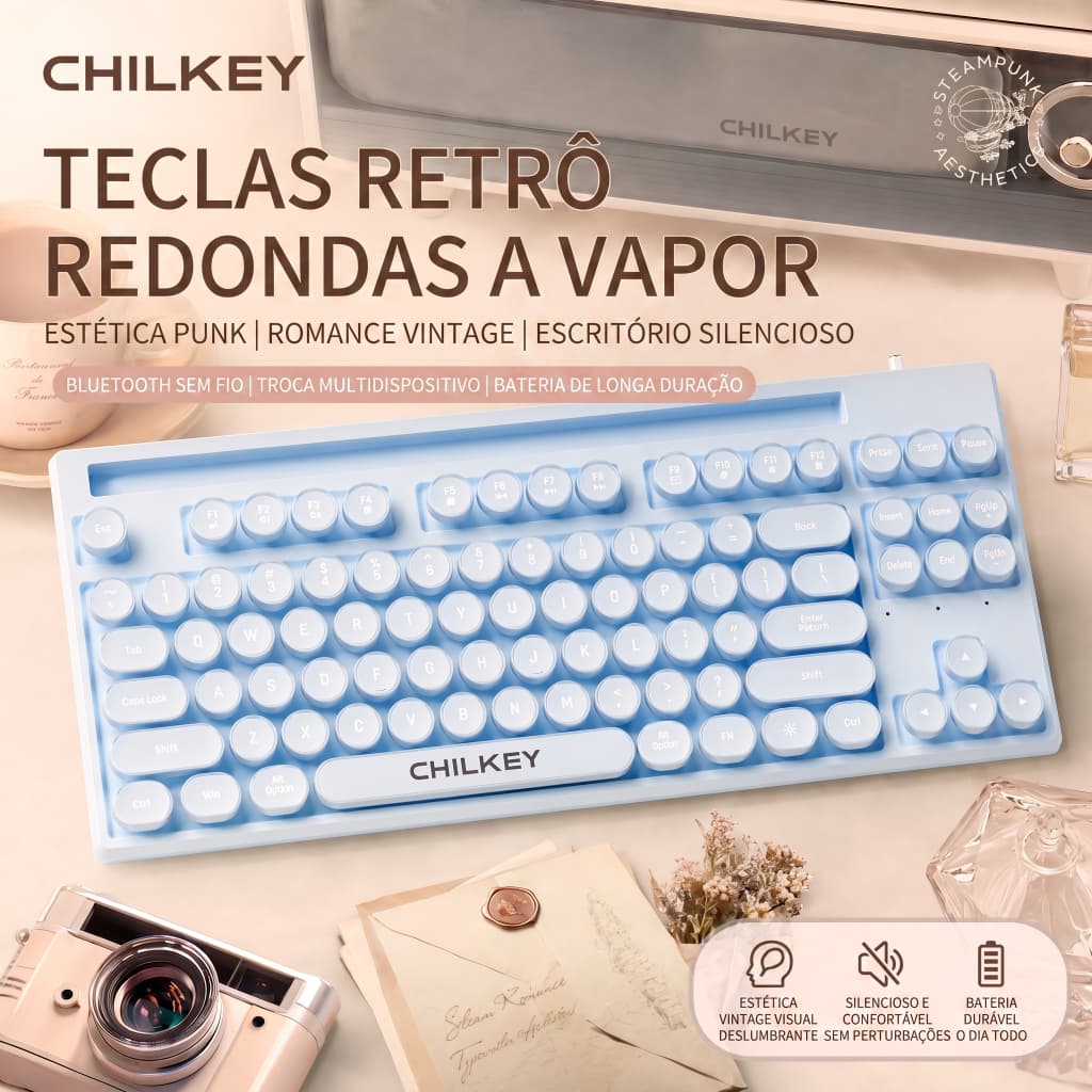 Teclado Silencioso De Escritório Chilkey 87 Teclas Com Suporte Para Telefone Integrado Plug and Play Uso Em Estudo De Tr