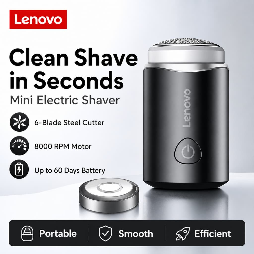 Lenovo C1 Mini Barbeador Elétrico Para Homens Máquina De Barbear Tamanho Palma 8000RPM Folha Curvada Navalha Destacável