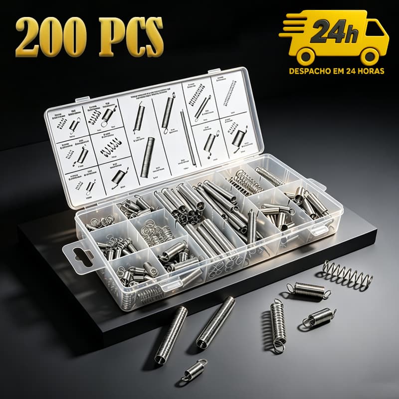 Kit 200 Molas de Compressão Extensão Pressão Aço Tensão Caixa de Molas caixa de plástico transparente