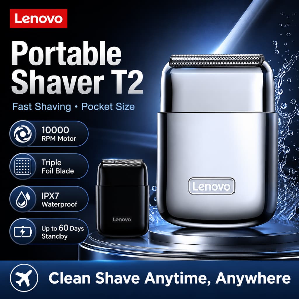 Lenovo T2 Barbeador Elétrico Portátil Para Homens 10000RPM Lâmina De Folha Tripla Navalha IPX7 Mini Máquina De Barbear D