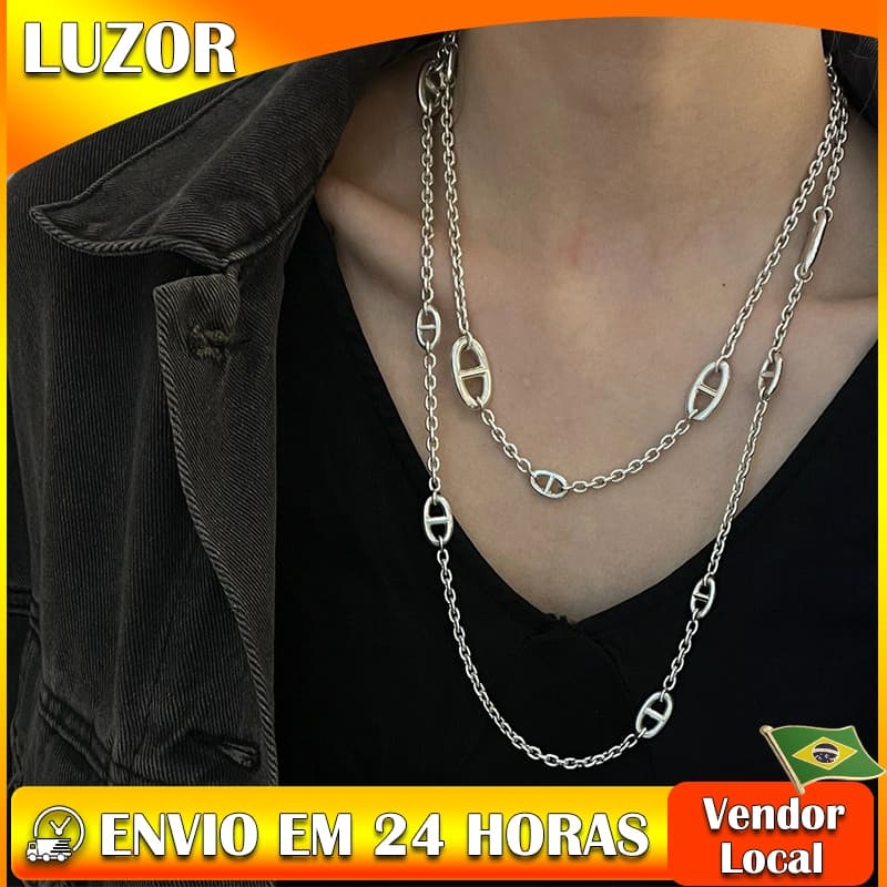 Várias maneiras de usar luz luxo Super longo nariz de porco titânio aço não desbotado colar feminino OT fivela camisola