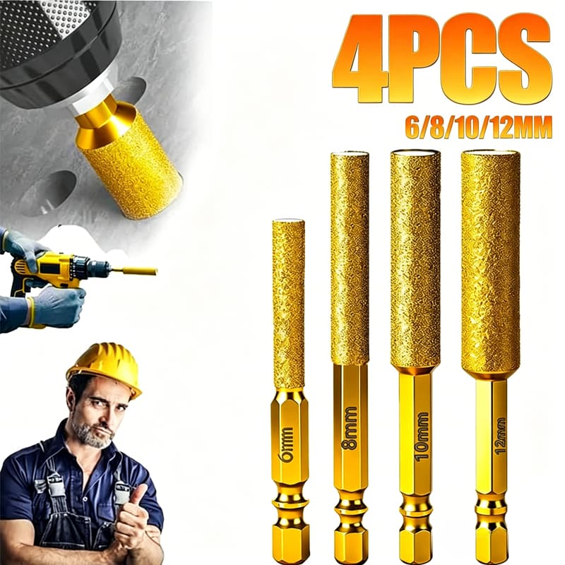 kit 4 Brocas Serra Copo Diamantadas 6mm 8mm 10mm 12mm P/ Porcelanato Mármore Cerâmica Vidro e Artesanato